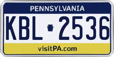 PA license plate KBL2536