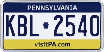 PA license plate KBL2540