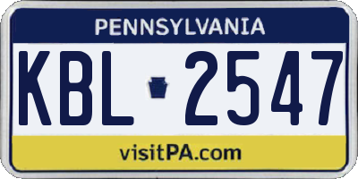 PA license plate KBL2547