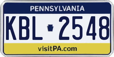 PA license plate KBL2548