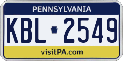PA license plate KBL2549