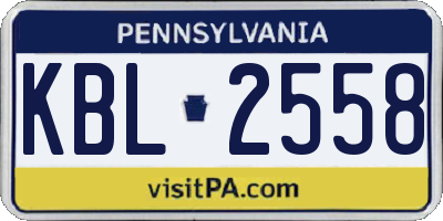 PA license plate KBL2558