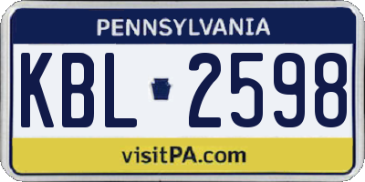 PA license plate KBL2598