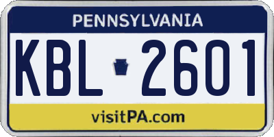 PA license plate KBL2601