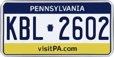 PA license plate KBL2602