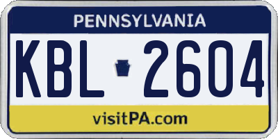 PA license plate KBL2604