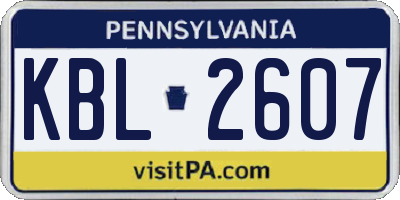 PA license plate KBL2607