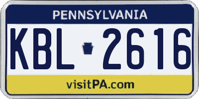 PA license plate KBL2616