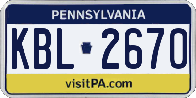 PA license plate KBL2670
