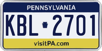 PA license plate KBL2701