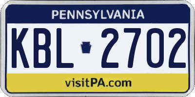 PA license plate KBL2702