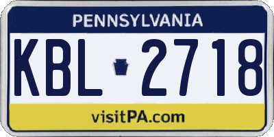 PA license plate KBL2718