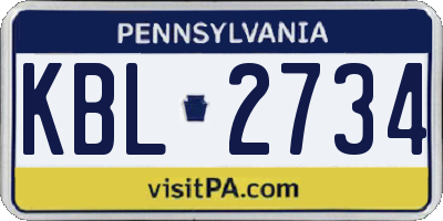 PA license plate KBL2734