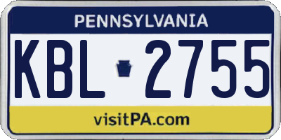 PA license plate KBL2755
