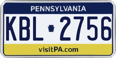 PA license plate KBL2756