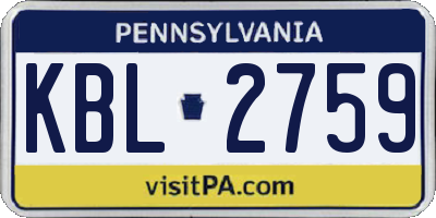 PA license plate KBL2759