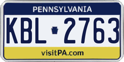 PA license plate KBL2763