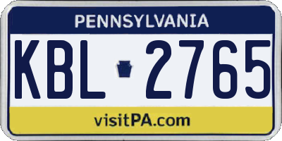 PA license plate KBL2765