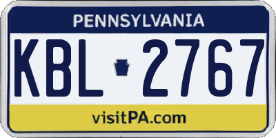 PA license plate KBL2767