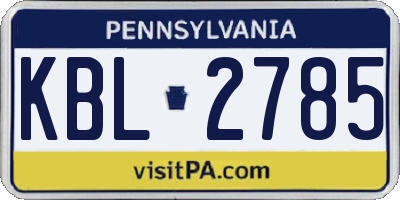 PA license plate KBL2785