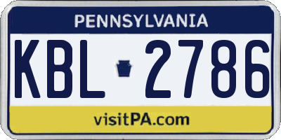 PA license plate KBL2786