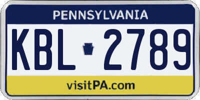 PA license plate KBL2789