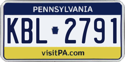 PA license plate KBL2791
