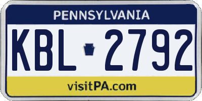 PA license plate KBL2792