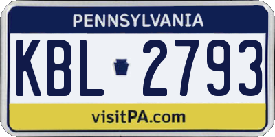 PA license plate KBL2793