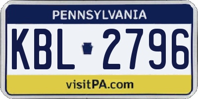 PA license plate KBL2796