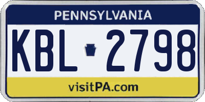 PA license plate KBL2798