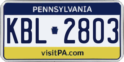 PA license plate KBL2803