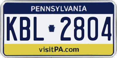 PA license plate KBL2804