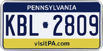 PA license plate KBL2809
