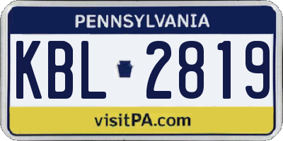 PA license plate KBL2819