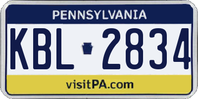 PA license plate KBL2834