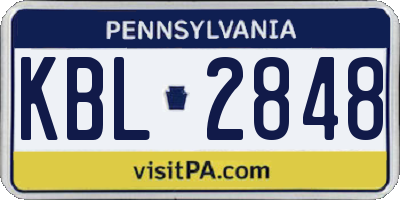 PA license plate KBL2848
