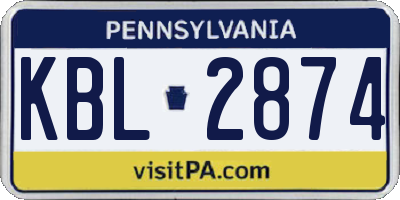 PA license plate KBL2874