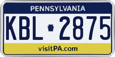 PA license plate KBL2875