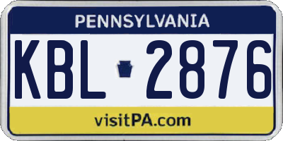 PA license plate KBL2876