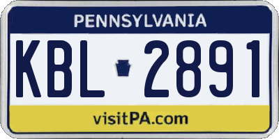 PA license plate KBL2891