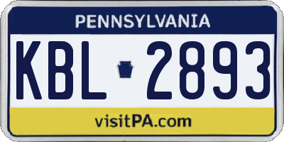 PA license plate KBL2893