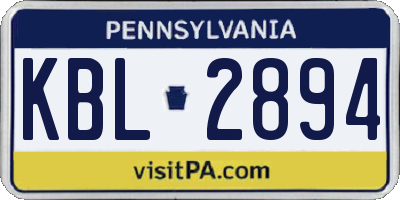 PA license plate KBL2894