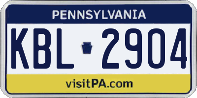 PA license plate KBL2904