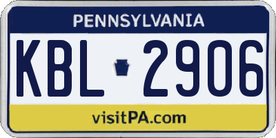 PA license plate KBL2906