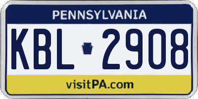 PA license plate KBL2908