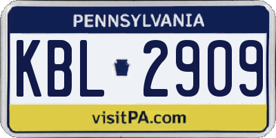 PA license plate KBL2909