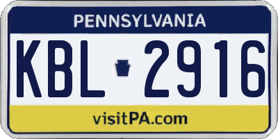 PA license plate KBL2916