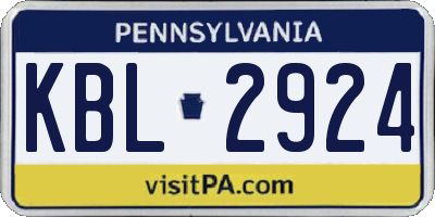PA license plate KBL2924