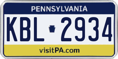 PA license plate KBL2934